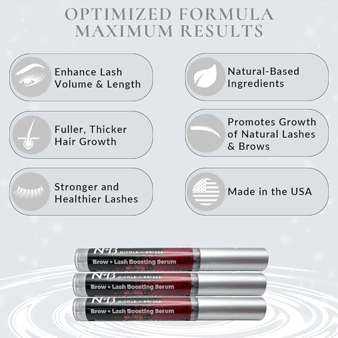 Brow & Lash Serum – Natural Formula with Biotin, Squalene, Ubiquinone, Wheat & Soy Amino Acids, Provitamin B5 – Supports Thicker, Fuller Lashes and Brows – Made in The USA - 3 Pack