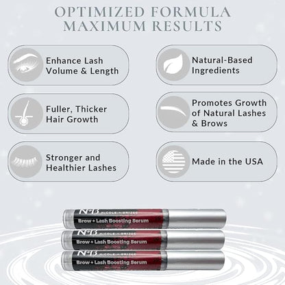 Brow & Lash Serum – Natural Formula with Biotin, Squalene, Ubiquinone, Wheat & Soy Amino Acids, Provitamin B5 – Supports Thicker, Fuller Lashes and Brows – Made in The USA - 3 Pack