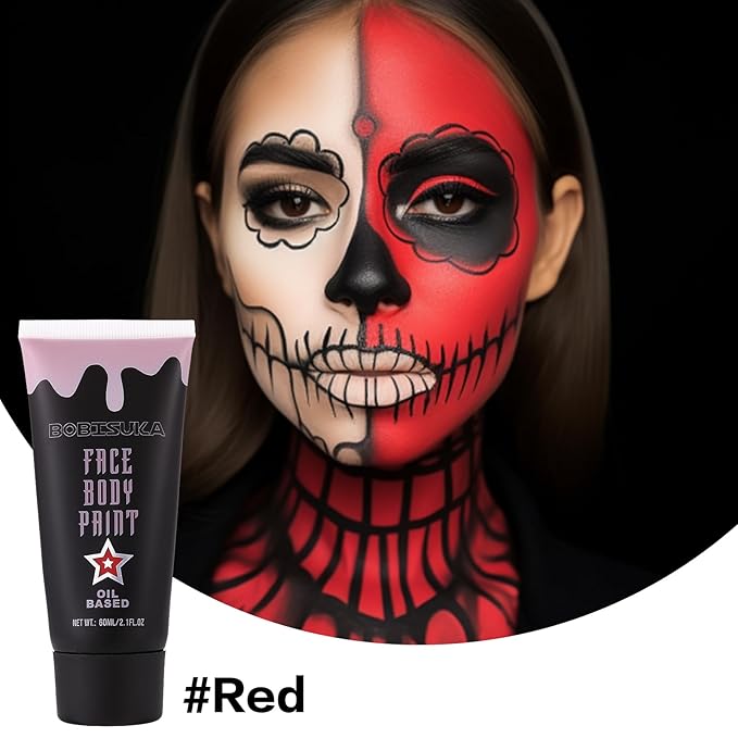 BOBISUKA Red Face Paint, Blendable Cream Body Painting Kit, Eye Black for Sports, Facepaint for Clown Joker Demon Devil Vampire Halloween Makeup, Cosplay, Costume, Parties, Stage, Theater