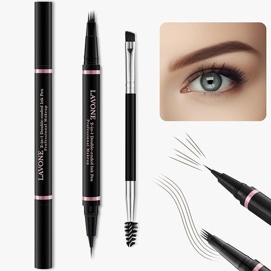 Eyebrow Pencil,2-in-1 Waterproof Eyebrow Pen with 4 Tip Brow Pen and Ultra-Precise Brow Pencil,with Dual-ended Eyebrow Brush,Eyebrow Makeup for Natural Looking Eyebrows - KYN Dark Brown
