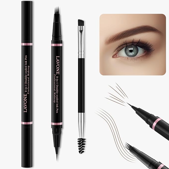 2-in-1 Waterproof Eyebrow Pen and Ultra-Precise Pencil with Dual-ended Brow Brush - Zok Dark Brown