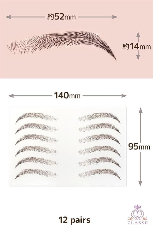 CLASSE Waterproof Eyebrow Tattoo Sticker, 12pair 4D Hair-Like temporary sticker on eyebrows, No water needed, peel off Painfuless, for women girls Elegant Arch Black