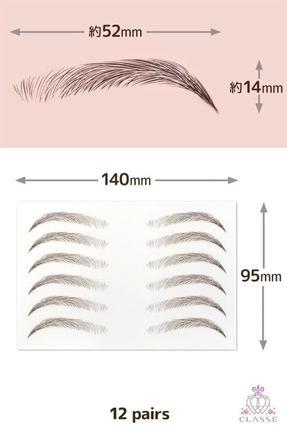 CLASSE Waterproof Eyebrow Tattoo Sticker, 12pair 4D Hair-Like temporary sticker on eyebrows, No water needed, peel off Painfuless, for women girls Elegant Arch Black