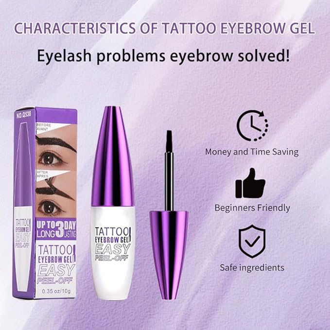 2Pcs Peel-Off Tattoo Eyebrow Gel, Transfer-proof, Waterproof (Brown)