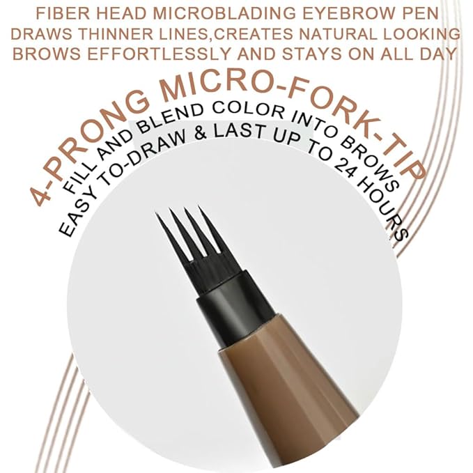 evpct 1Pcs Medium Brown Magic Microblading Eyebrow Contouring Pen Brow Pencil with Hair Like Strokes, 4 Tipped Precise Brow Pencil with Brush Micro-Fork Tips Applicator Natural Looking Brows