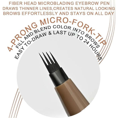 evpct 1Pcs Medium Brown Magic Microblading Eyebrow Contouring Pen Brow Pencil with Hair Like Strokes, 4 Tipped Precise Brow Pencil with Brush Micro-Fork Tips Applicator Natural Looking Brows