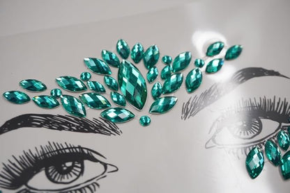 festival face gems Mermaid Face Jewels Stick On Rhinestone sticker Rave Accessories crystal body jewel tattoo stickers face gems for make up (aquamarine)