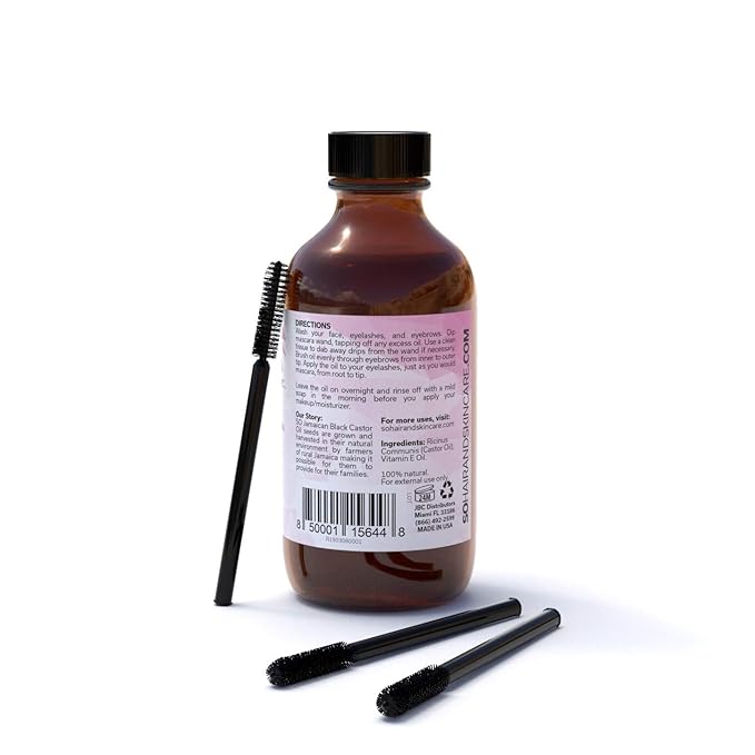 SO Jamaican Black Castor Oil Eyelash & Eyebrow Growth Boost, White/Pink, 2 Fl Oz