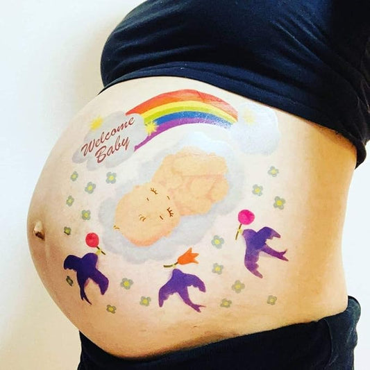 tuzuru Pregnancy Belly Stickers Tattoo Stickers body paint sticker Cute Pregnancy Baby Bump Belly Stickers for Baby Shower Maternity Gifts (B)