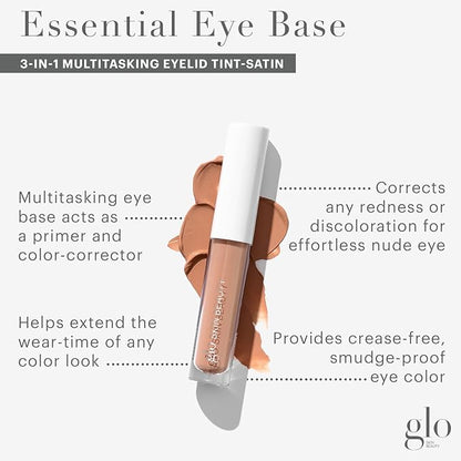 Glo Skin Beauty Essential Eye Base - 3-in-1 Multitasking Eyelid Tint, Primer & Color Corrector - Vegan Shades (Satin)