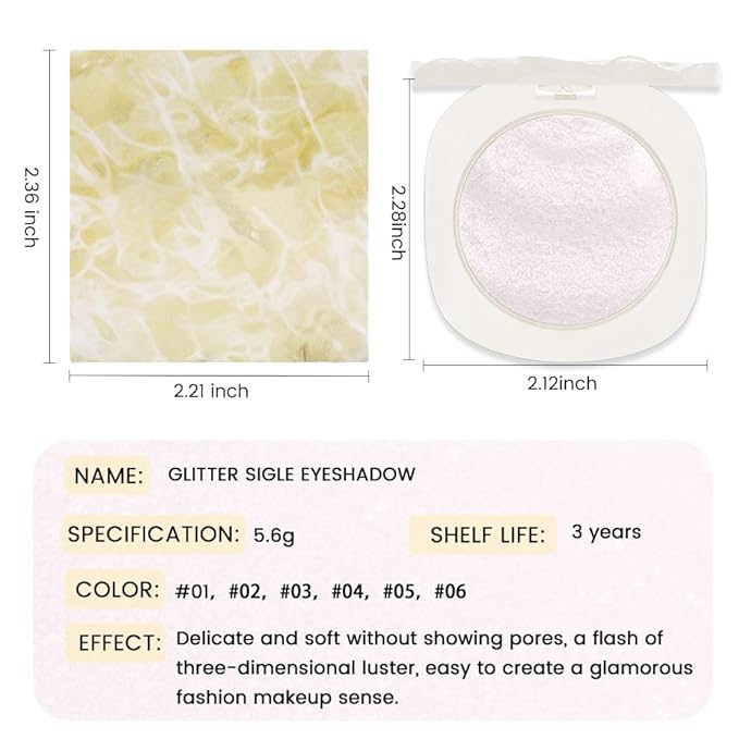 Eye shadow low saturation delicate long-lasting eye shadow palette, Monochrome Glittler Eyeshadow, pressed glitter eyeshadow, Glittle Eyeshadow Cream Single Vegan Eyeshadow, (11 Glittle Pink White)