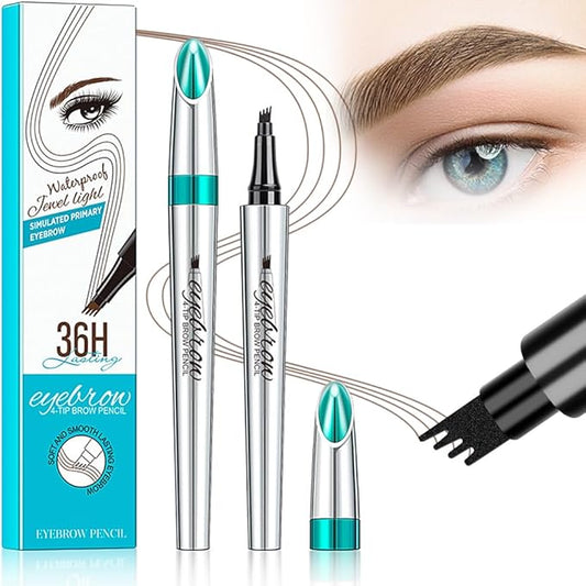 Magic Eyebrow Pencil, 3D 4 Tipped Precise Brow Pen Upgraded Waterproof Microblading Eyebrow Pencil Contouring Pen Natural Makeup Effect (B-Light Brown)