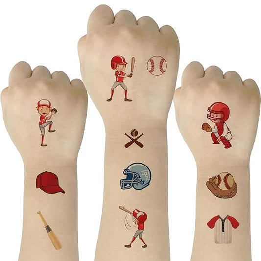 (Pack of 10 Sheets) Baseball Waterproof Temporary Tattoo Stickers for Kids Boys and Girls, Party Favors Decorations