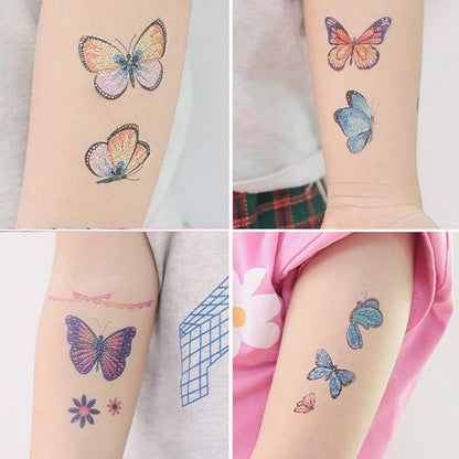 Ooopsiun Glitter Butterfly Temporary Tattoos for Girls -12 Sheets Butterfly Party Favors Decorations for Kids Women