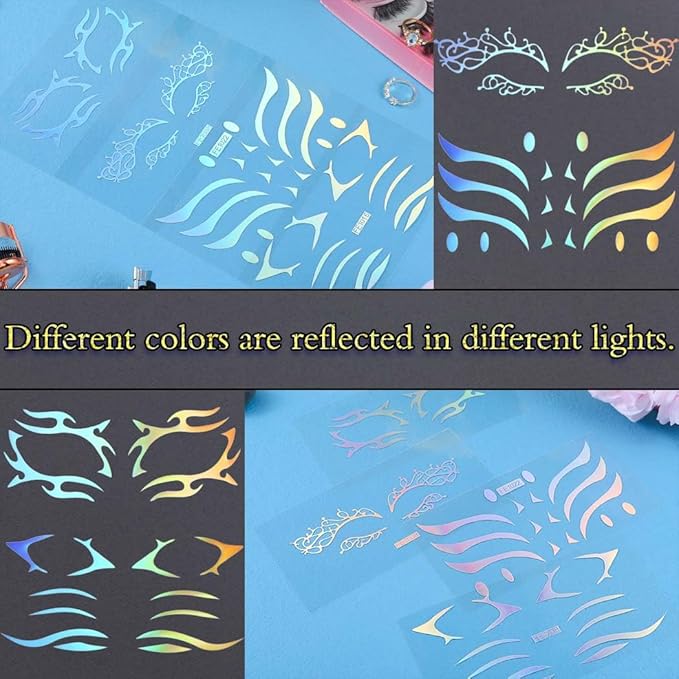 Uranian Holographic Eyeliner Stickers Temporary Self-adhesive Eyeshadow Sticker for Women Girls Spider Web Stars Eyelid Tape Wing Eye Makeup Stickers for Halloween Carnival Club Festival Party (Set 2)