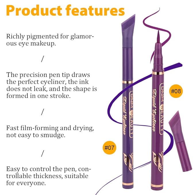 evpct 2Pcs Blue Violet Nordic Purple Liquid Wing Eyeliner Stamp Eye Pencil Set Waterproof Colored Color Eye Liners Stamps Shapes delineador de ojos contra el agua delineadores de colores para ojos 7&8