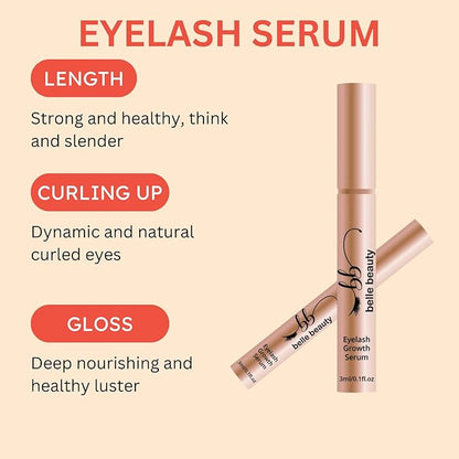Belle Beauty Eyelash Growth Serum, Longer Looking Eyelashes, Lash Enhancing Serum, for Natural Lashes and Lash Extensions, 3ML/0.11 fl oz