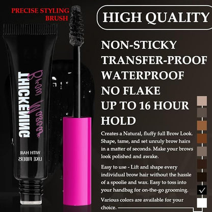 Tinted Thickening Brow Mascara,Brow Fast Sculpt,Waterproof, Transfer-proof, Brush to Fill in Eyebrows and Cover Gray Hairs - Cruelty Free - Light Medium Brown (1pc 08 Black)