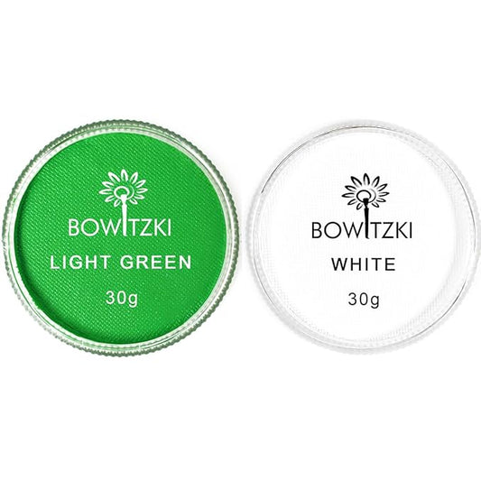 Bowitzki 30g Professional Face Paint Body Paint Water Based Face painting Makeup Safe for Kids and Adults Split Cake Single Color (White+Light Green)