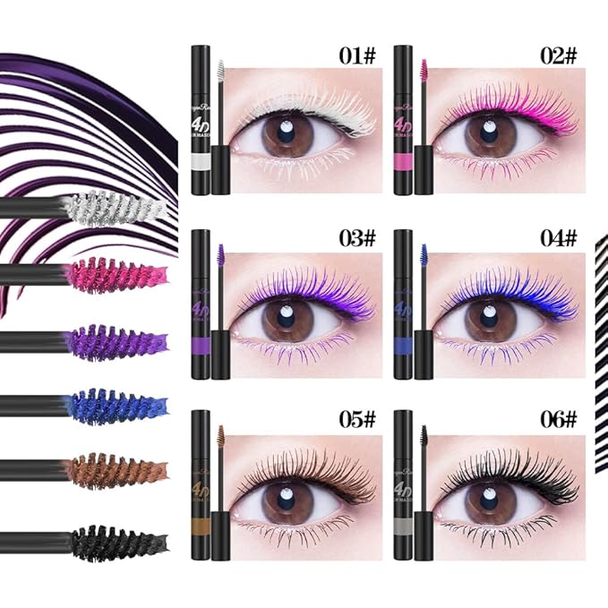 Blue 4D Colored Waterproof Mascara For Curling Eyelashes, Long Lasting Quick Dry Volumizing & Lengthening Mascara, Liquid Mascara Eye Makeup for Women, Lightweight Feel, Fast-Drying, 04