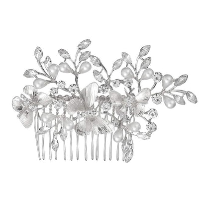Kercisbeauty Wedding Bridal Butterfly Champagne Hair Comb Crystal Headband for Brides Evening Party Women Headpiece (Silver)