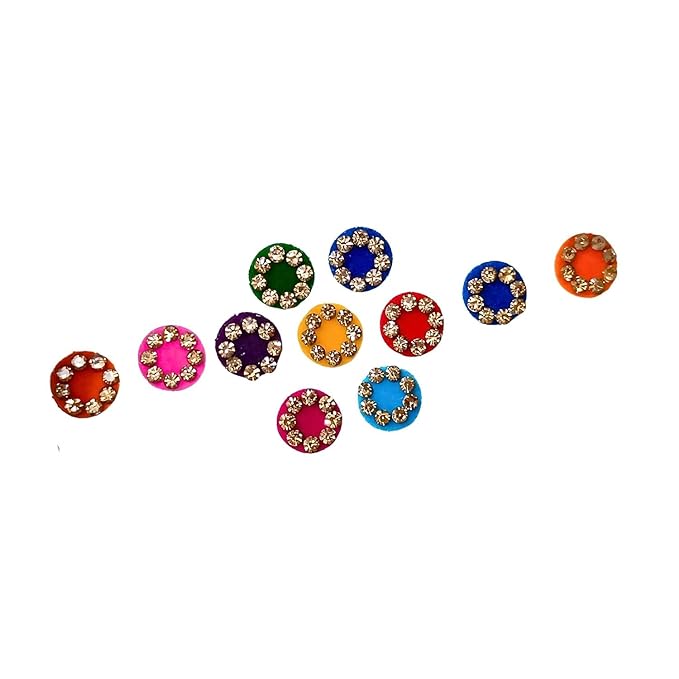 Beautiful Multicolor Velvet Bindi With Golden Stone Border Sindoor Kumkum Bindee Crystal Stone Bindis Bindhis Sticker for Women (Design2)