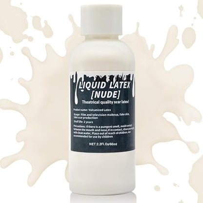 2.2 fl oz Liquid Latex Halloween SFX Makeup Kit, Clear Adhesive Latex Glue for Skin Special Costume Effects for Realistic Scar Cut Wounds Peeling Skin Wrinkes Burns, Light Flesh Body and Face Glue