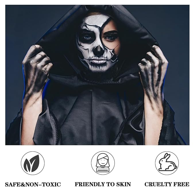 Black White Face Body Paint Kit with Brushes for Art Theater Halloween Party Cosplay Clown Sfx Makeup for Adult, Pro Water Activated Face Body Paint Washable Zombie Skeleton Makeup Kit (15 Colors)