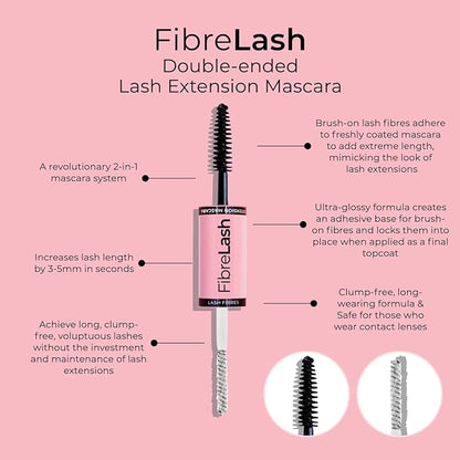 MCoBeauty Double Ended 3 Step Fibrelash, Increases Lash Length by 3-5mm, Clump-Free Mascara, Brush-on Lash Fibres, Vegan, Cruelty Free Cosmetics