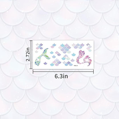 85 PCS Mermaid Scale Temporary Tattoos Stickers Mermaid Themed Tattoos Stickers Party Decoration Supplies Party Favors For Kids Adults
