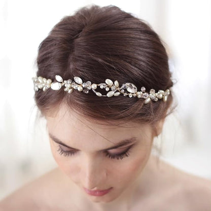 Kercisbeauty Wedding Bridal Headband with Pearl Headpiece for Women Girls Prom Headpiece Vintage Boho Tiara Bridesmaid Hair Accessories(Silver)
