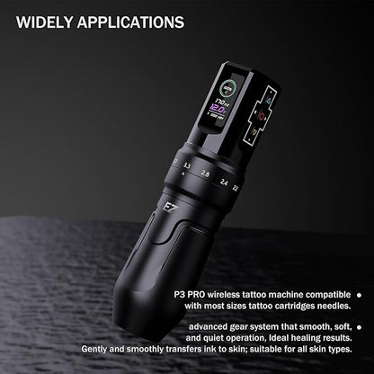 EZ P3 Pro Wireless Tattoo Machine - 6 Strokes 2.0, 2.4, 2.8, 3.3, 3.7, 4.2mm Tattoo Machine Pen with OLED Digital Display 1600mAh Battery Power Tattoo Gun (Gloss Black)