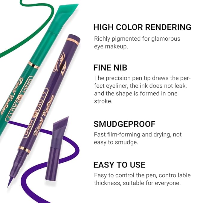 evpct 3Pcs Green Royal Blue Nordic Purple Liquid Wing Eyeliner Stamp Eye Pencil Set Waterproof Colored Color Eye Liner Stamps Shapes delineador de ojos contra el agua delineadores de colores para ojos