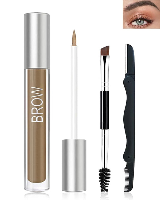 Waterproof Tinted Brow Gel- Brunette Tinted Thickening Eyebrow Gel, Brow Fast Sculpt Volumizing Eyebrow Glue, Long-Lasting Transfer-Proof Eyebrow Mascara Makeup, with Brow Razor & Brush (0.106 Oz)-04#
