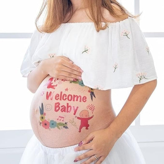 tuzuru Pregnancy Belly Stickers Tattoo Stickers Body Paint Sticker Cute Pregnancy Baby Bump Belly Stickers for Baby Shower Maternity Gifts (R)