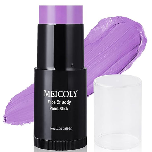 MEICOLY Purple Face Paint Stick(1.06 Oz),Cream Lavender Periwinkle Body Paint ,Sweatproof Waterproof Purple Eye Black for Sports,Violet Lilac Face Paint for Halloween SFX Ursula Cosplay,Light Purple