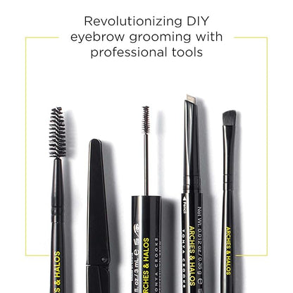 Arches & Halos Brow Sculpting Set - Dual Ended Brush With Brow Building Pomade In Warm Brown - Define, Brush And Blend Brows - Easily Fill, Sculpt Sleek Eyebrows - Vegan, Cruelty Free Makeup - 2 Pc