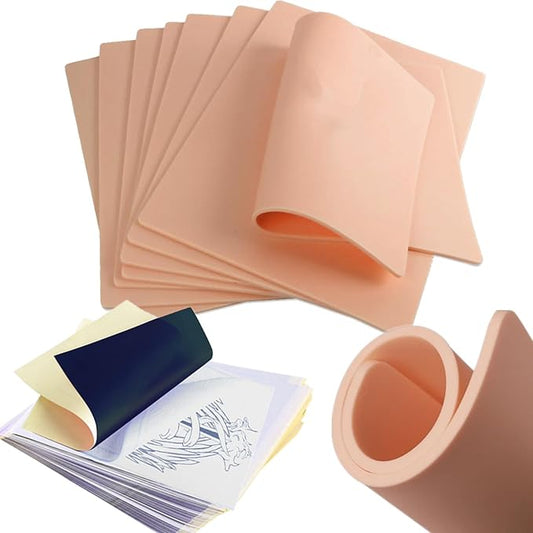 3mm Tattoo Skin Practice Kit - Yuelong 25Pcs Tattoo Fake Skin with Tranfer Paper Kit 5pcs Fake Skin and 20Pcs Stencil Paper Silicone Thick Practice Skins Double Sided and A4 Tattoo Stencil Paper
