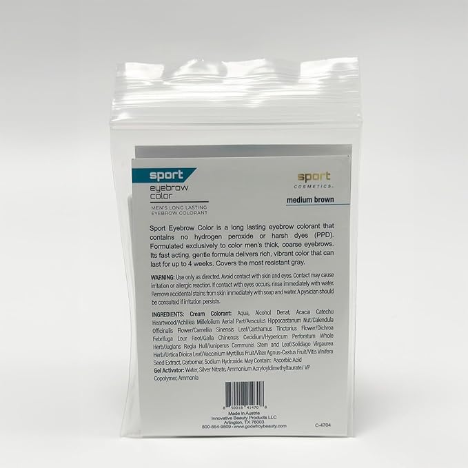 Sport Eyebrow Colorant, Men's Long Lasting Treatment to Cover Gray Brow Hairs, Medium Brown
