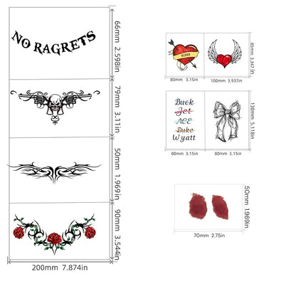 Female White Trash 9-Pack Temporary Tattoos for Halloween & Costumes – Realistic Fake Hickeys, Tramp Stamp Designs, Hillbilly Party Attire (Easy Waterproof Fake Tattoos)