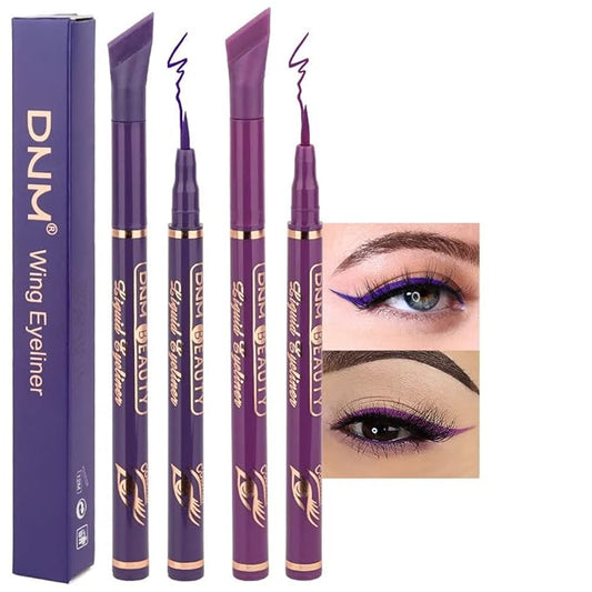 evpct 2Pcs Blue Violet Nordic Purple Liquid Wing Eyeliner Stamp Eye Pencil Set Waterproof Colored Color Eye Liners Stamps Shapes delineador de ojos contra el agua delineadores de colores para ojos 7&8