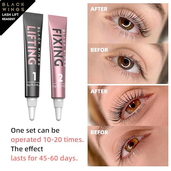 BLACKWINGS 2-in-1 Lash Lift Kit Brow Lamination Kit, High-capacity Lotion Tube Design Eyelash Perm Kit Perm & Setting Lotion for Salon or Home Use