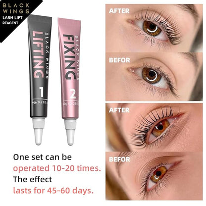 BLACKWINGS 2-in-1 Lash Lift Kit Brow Lamination Kit, High-capacity Lotion Tube Design Eyelash Perm Kit Perm & Setting Lotion for Salon or Home Use