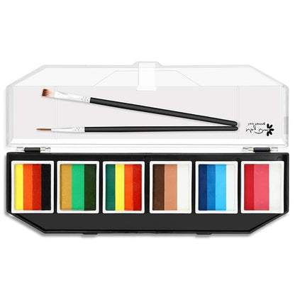 Maydear Face Painting Kit for Kids & Adults with 6 Colors Split Cake Palette, 2 Brushes, Safe & Non-Toxic Water Based Makeup Face Paint Kit