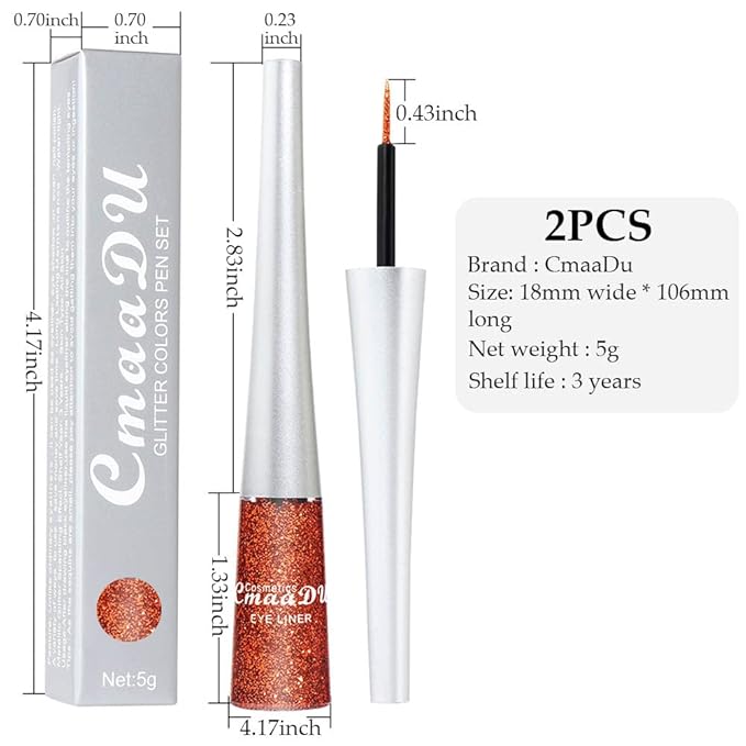 evpct 2Pcs Bronzer Red Color Liquid Glitter Eyeliner Set, Long-wearing and Waterproof