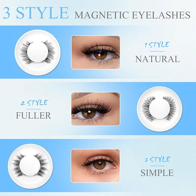 Elara Craft Magnetic Eyelashes with Applicator,Reusable Magnetic Eyelashes Natural Look,Easy to Wear and Remove Soft Lashes kit No Glue or Liner Needed(Fuller)