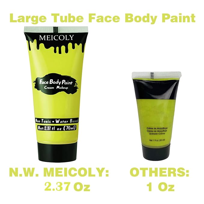 MEICOLY Ogre Green Face Body Paint,2.37OZ Large Tube Cream Water Based Body Paint,Blendable High Pigment Face Paint for Sherk Disgust Goblin Demon Halloween SFX Special Effects Cosplay Makeup