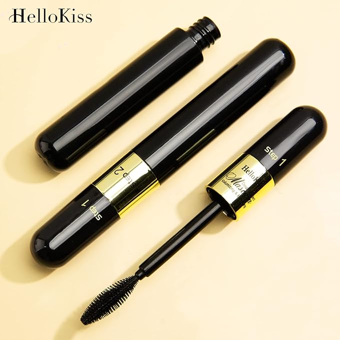 Waterproof 2in1 Mascara Cool Black Volume Length Mascara Long-lasting Curling Smudge-proof No Clumping