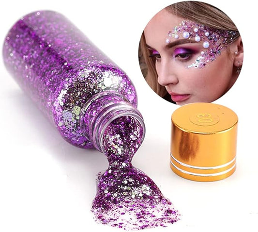 GL-Turelifes Mermaid Chunky Glitter Gel Chameleon Glitter Body Gel Festival Glitter Cosmetic for Face Body Hair Nails Makeup Scale Polarized Sequins Glitter Eyeshadow 30ml (#16 Silver Purple)