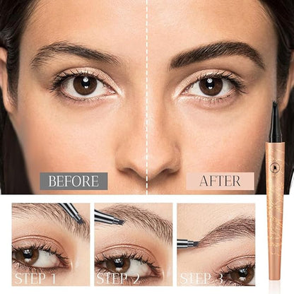 2025 New Magic Eyebrow Pencil, 3D Waterproof Microblading Eyebrow Pencil Contouring Pen 4 Fork Tip, Natural Fine Stroke Microblading (2PCS, Dark Brown)